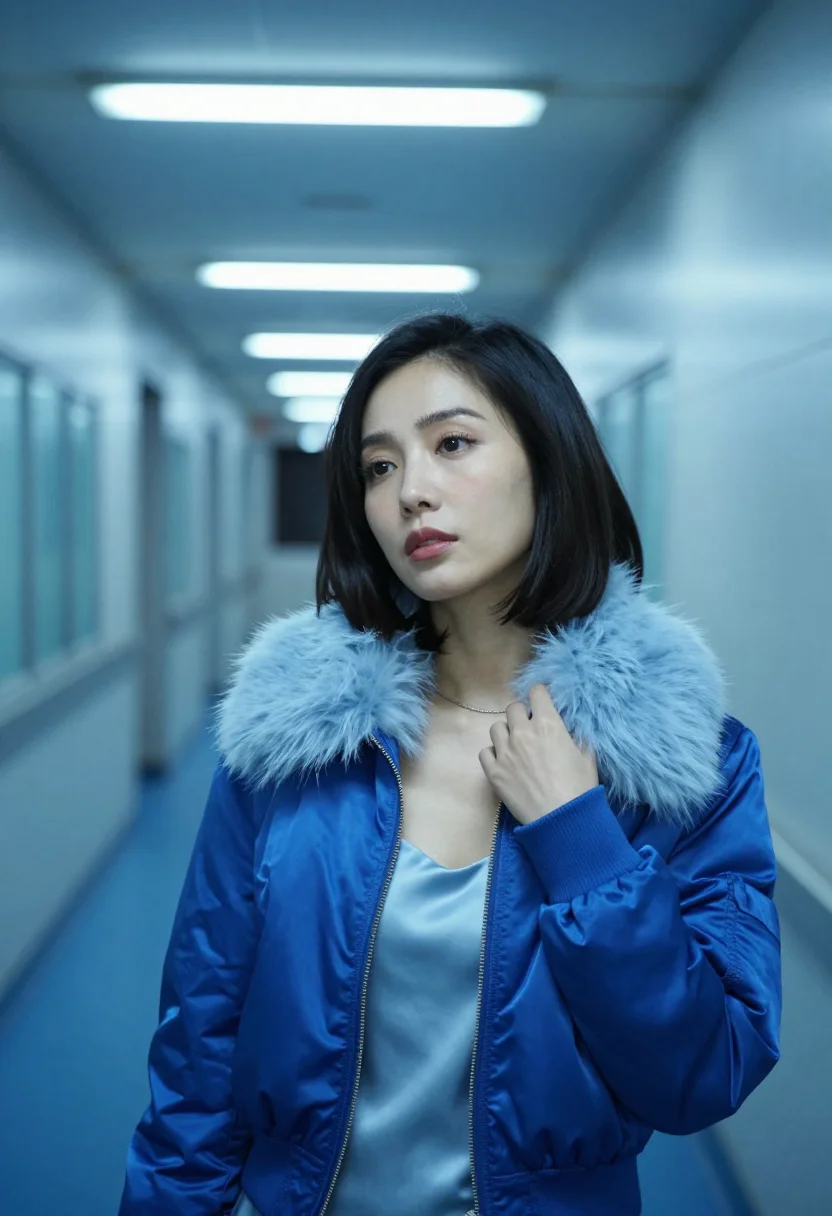 AI millennium mambo taipei corridor blue sample — portrait of a woman, a Taiwanese woman in her late twenties