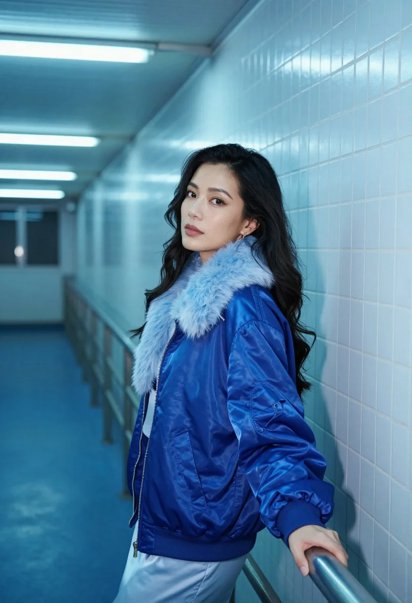 AI millennium mambo taipei corridor blue sample — portrait of a woman, a Taiwanese woman in her late twenties