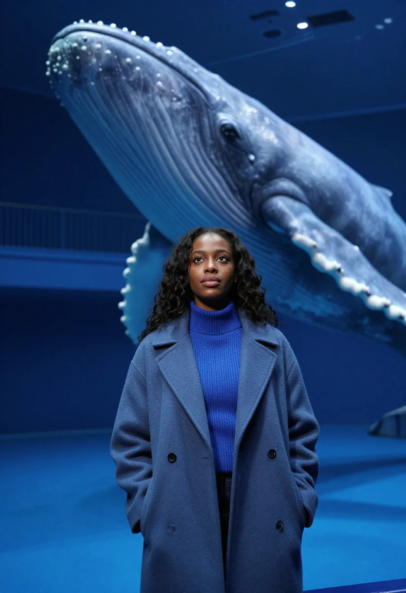 AI milstein hall blue whale january sample — portrait of a woman, framed half-length from the head to the