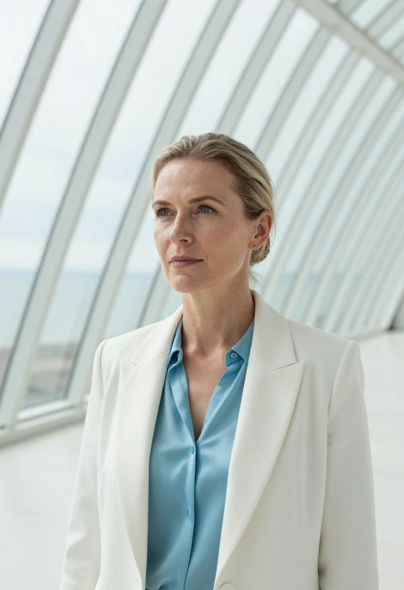AI milwaukee curator brise soleil sample — portrait of a woman, a woman in her early forties with fair