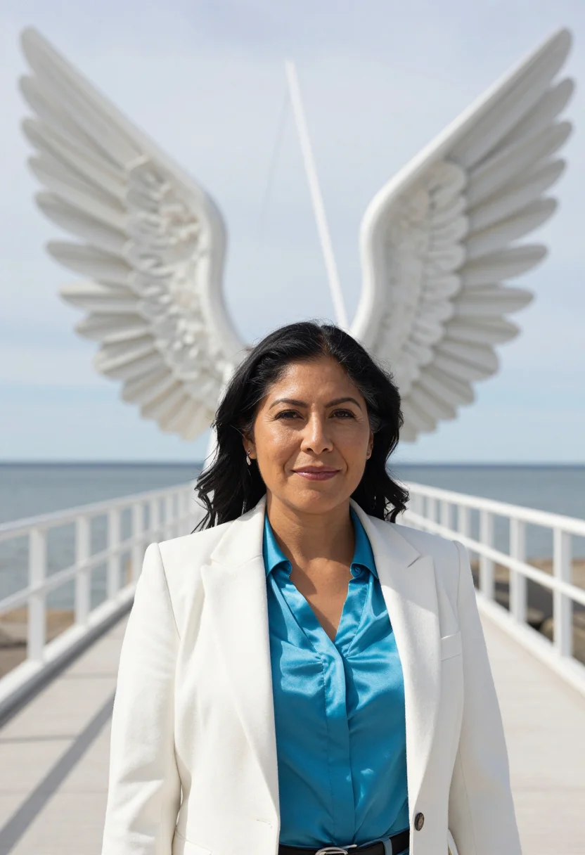 AI milwaukee curator brise soleil sample — portrait of a woman, a Mexican-American woman in her late th
