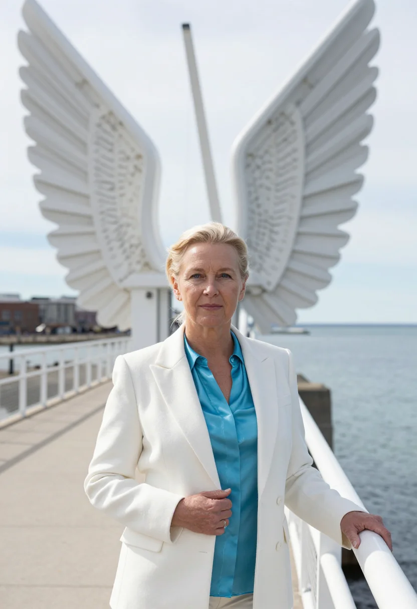 AI milwaukee curator brise soleil sample — portrait of a woman, a woman of Swedish-American descent in