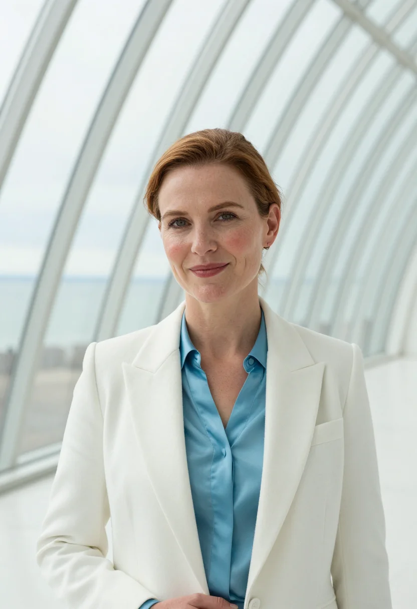AI milwaukee curator brise soleil sample — portrait of a woman, an Irish-American woman in her late thi