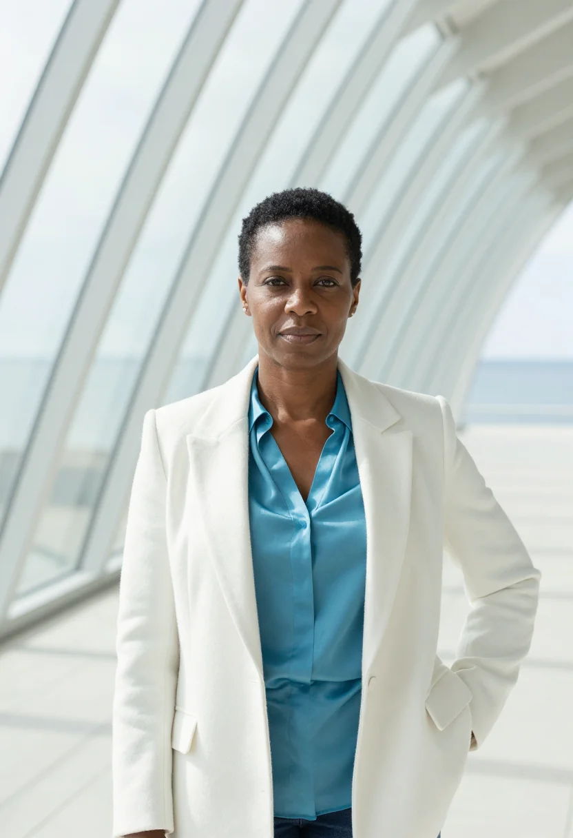 AI milwaukee curator brise soleil sample — portrait of a woman, a Black American woman in her mid-forti