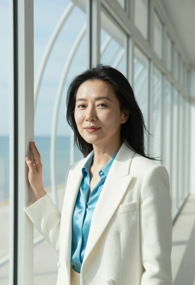 AI milwaukee curator brise soleil sample — portrait of a woman, a Korean-American woman in her late thi