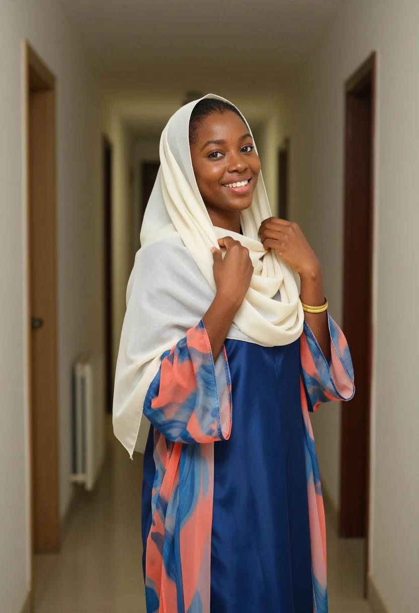 AI minneapolis dirac sample — portrait of a woman, a chest-up hallway portrait of a Somali