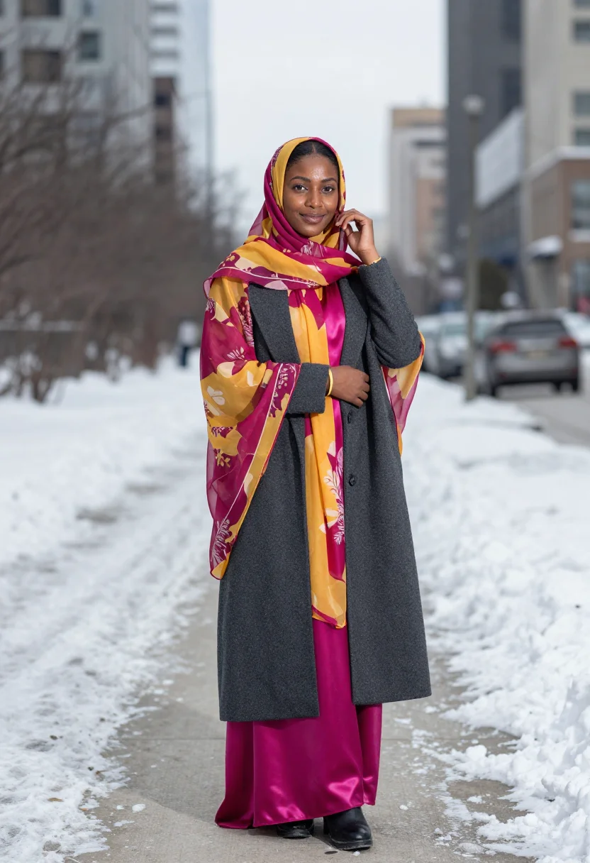 AI minneapolis dirac sample — portrait of a woman, a half-length winter street portrait of