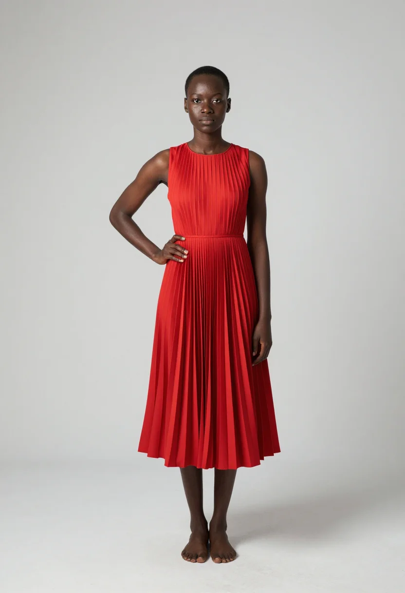 AI miyake pleats sample — portrait of a woman, three-quarter-length portrait of a Blac