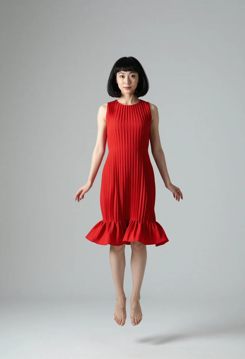 AI miyake pleats sample — portrait of a woman, full-length portrait of a Japanese woma