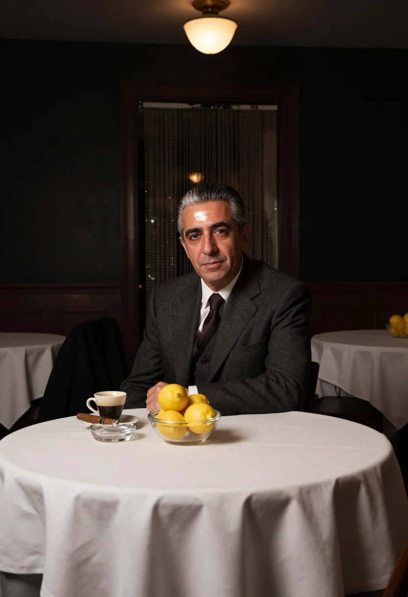 AI mob boss sample — portrait of a man, seated three-quarter portrait of a Southe