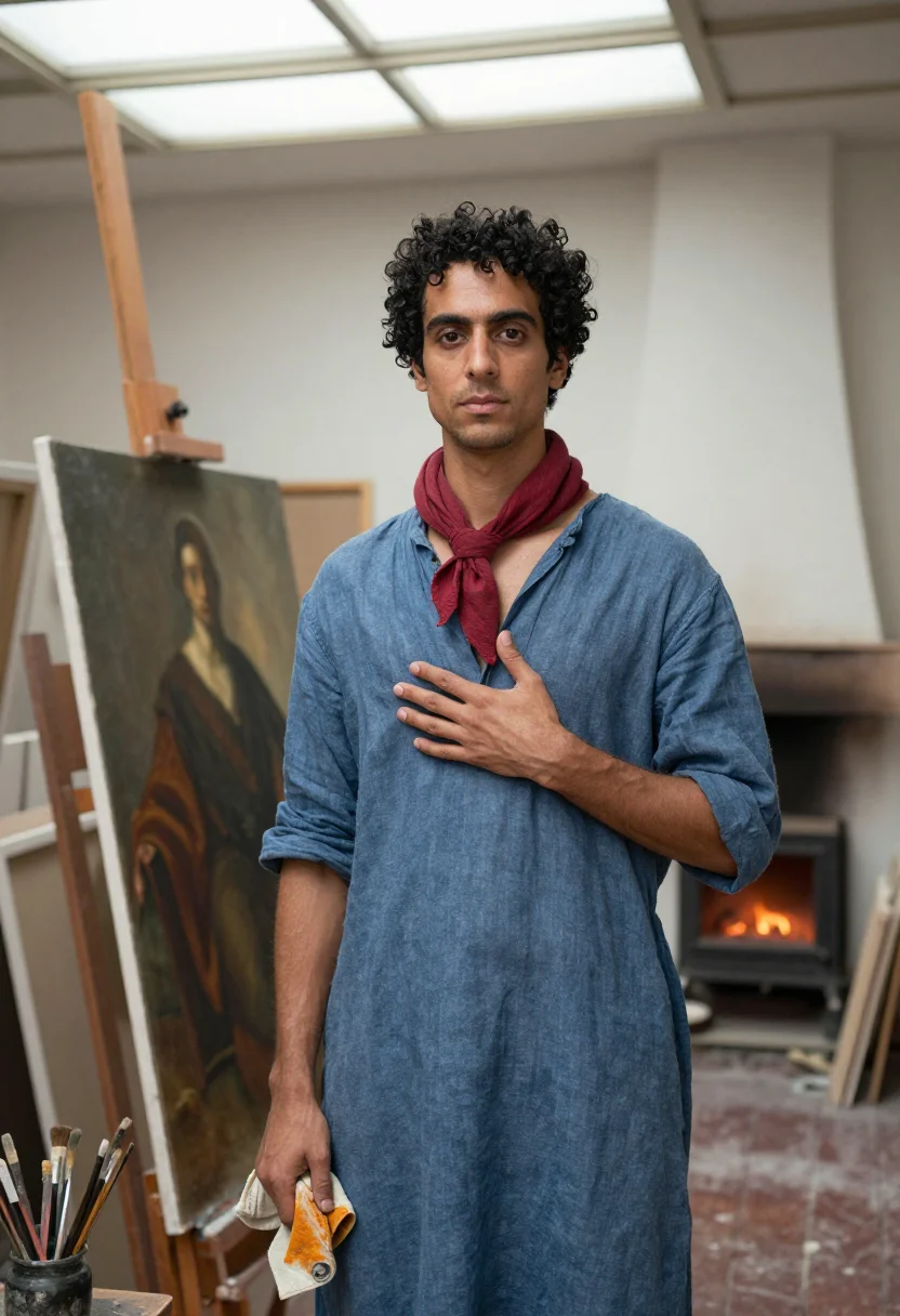 AI modigliani sample — portrait of a man, half-length portrait of a Southern-Europe