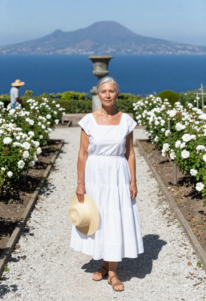 AI mona bismarck sample — portrait of a woman, a full-length photograph on a garden pa