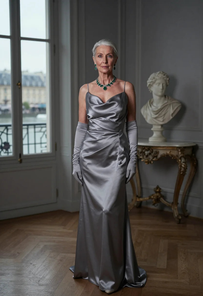 AI mona bismarck sample — portrait of a woman, a full-length photograph in a grey salo