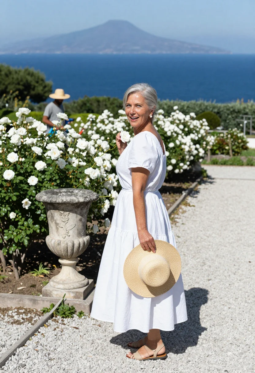 AI mona bismarck sample — portrait of a woman, a waist-up photograph on a garden path