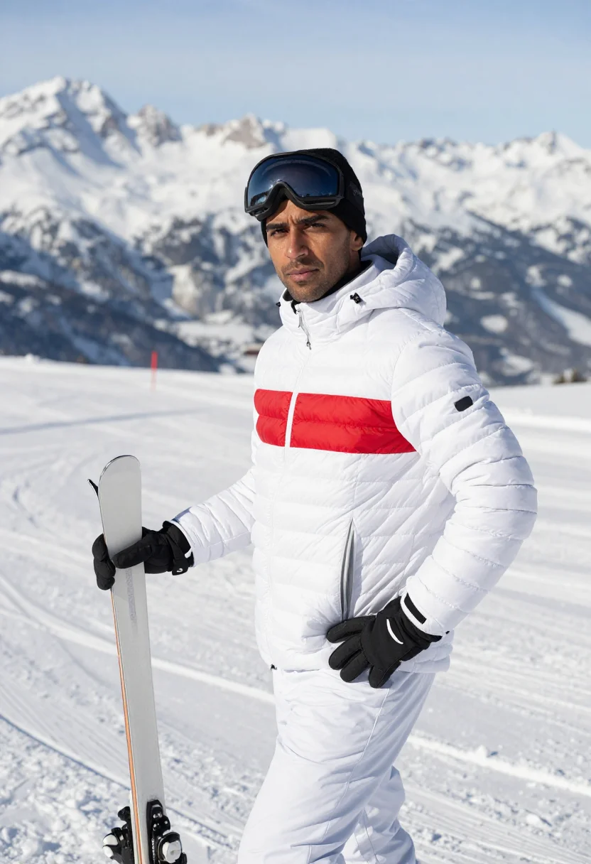 AI moncler grenoble courchevel white sample — portrait of a man, framed half-length from the crown to the