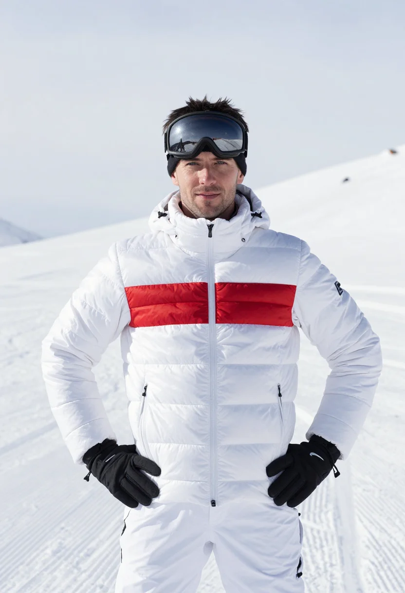AI moncler grenoble courchevel white sample — portrait of a man, framed half-length from the crown to the