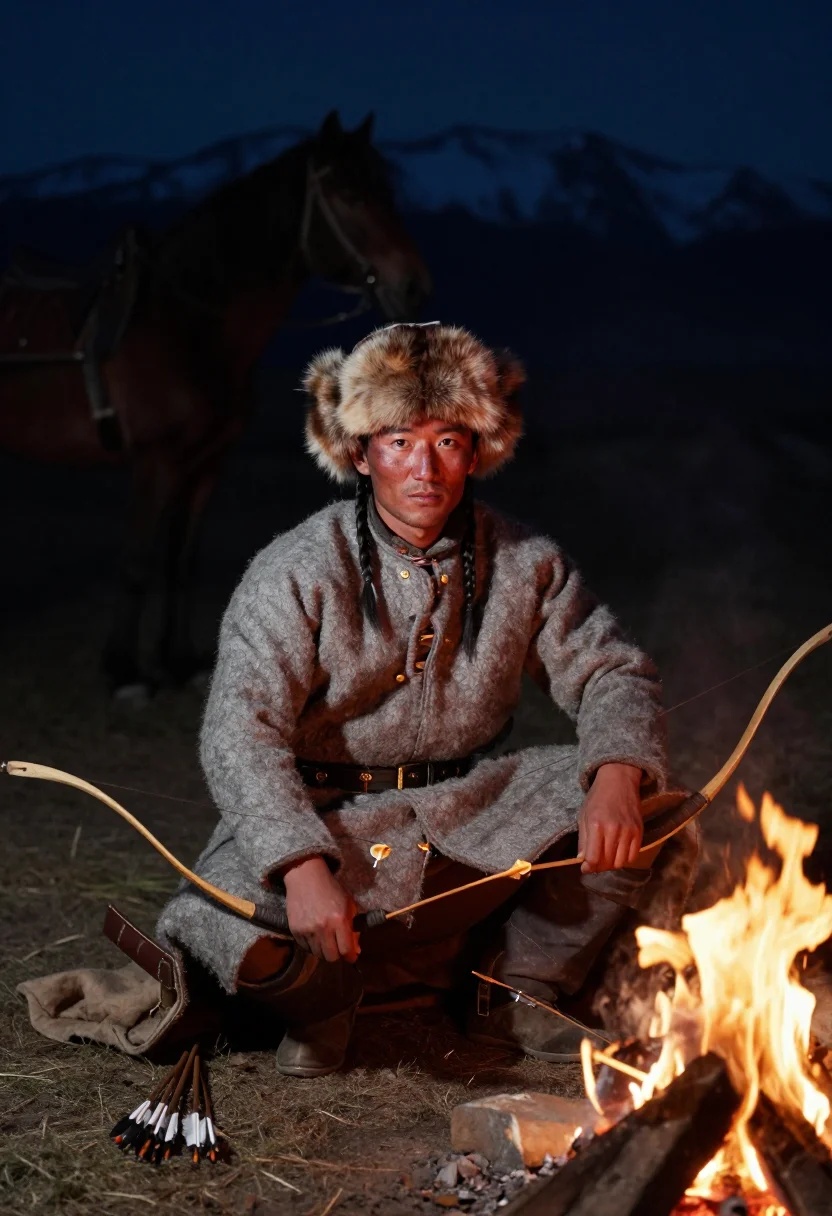 AI mongol horse archer sample — portrait of a man, three-quarter-length portrait of a Centra