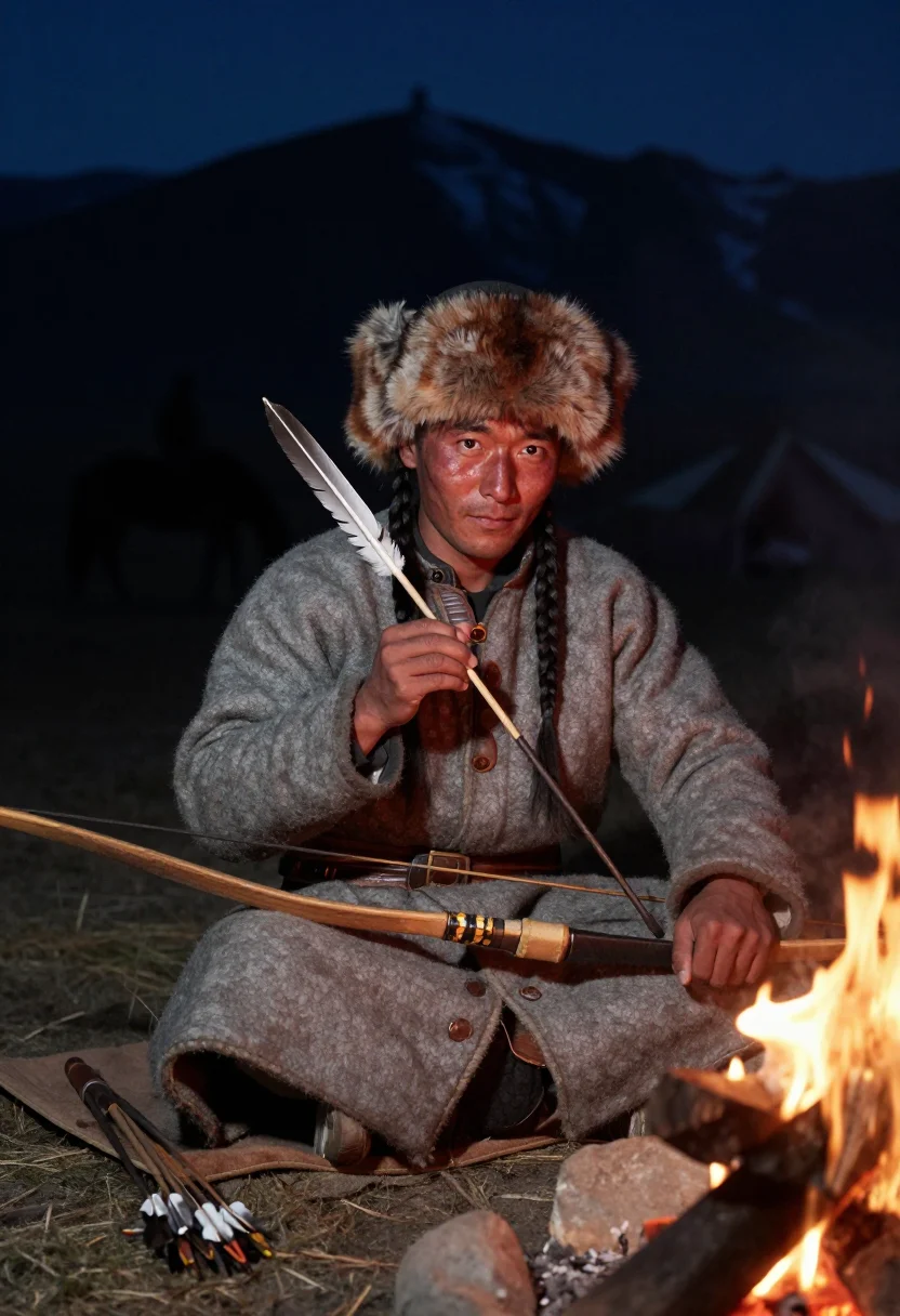 AI mongol horse archer sample — portrait of a man, chest-up portrait of a Central-Asian man