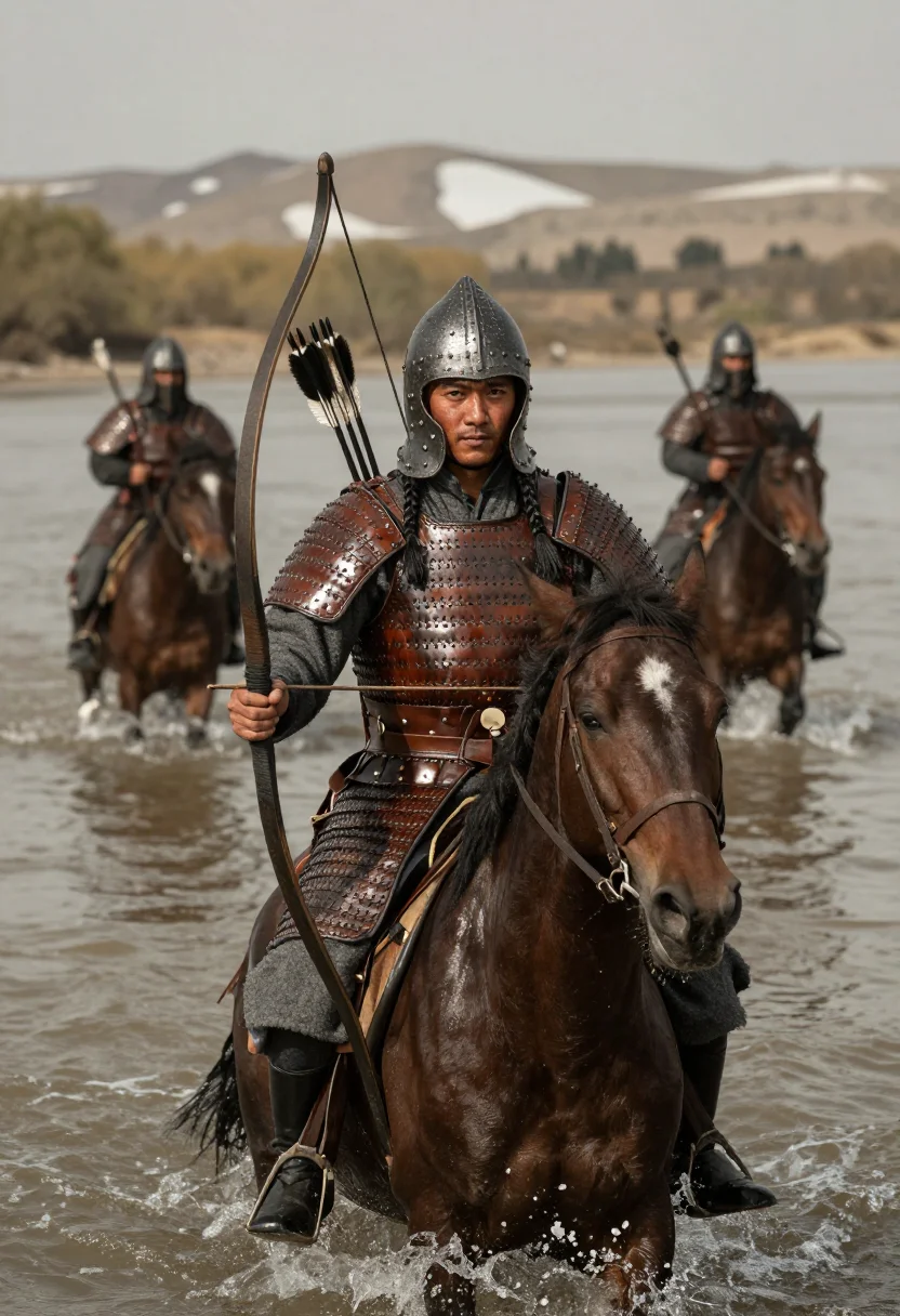 AI mongol horse archer sample — portrait of a man, chest-up portrait of a Central-Asian man