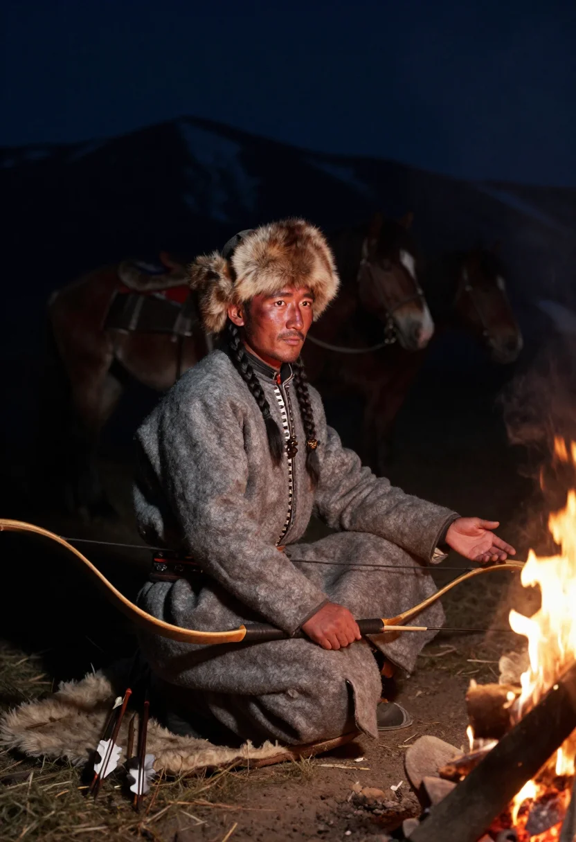 AI mongol horse archer sample — portrait of a man, half-length portrait of a Central-Asian m