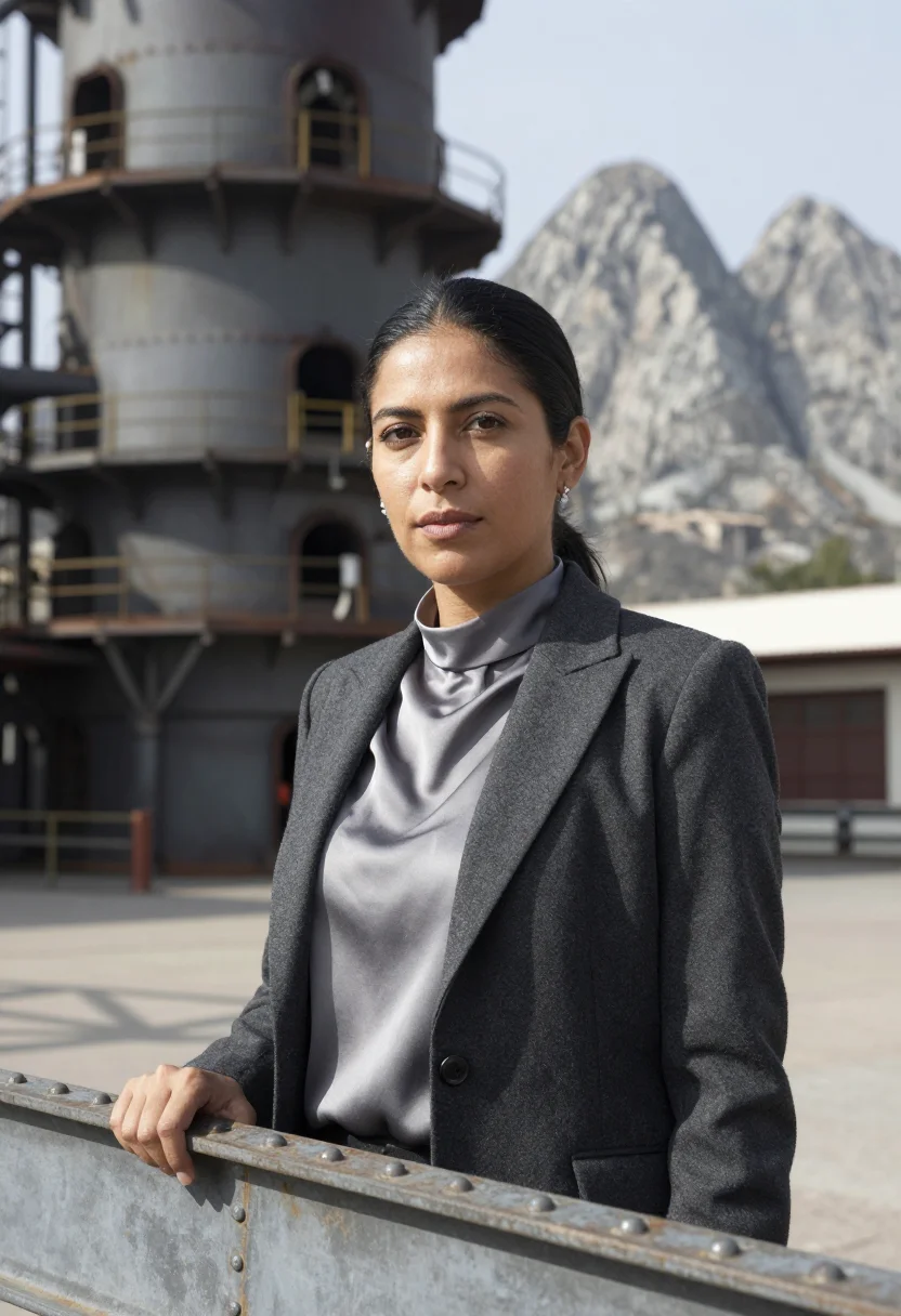 AI monterrey industrial executive saddle mountain grey sample — portrait of a woman, a Mexican executive in her early fortie
