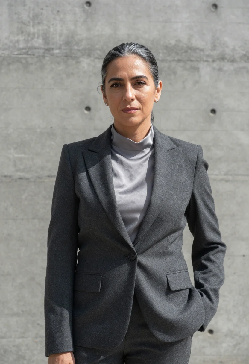 AI monterrey industrial executive saddle mountain grey sample — portrait of a woman, a Mexican executive in her early fiftie