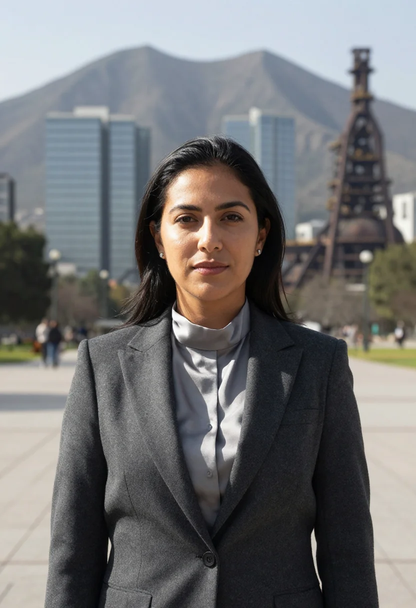 AI monterrey industrial executive saddle mountain grey sample — portrait of a woman, a Mexican executive in her early thirti