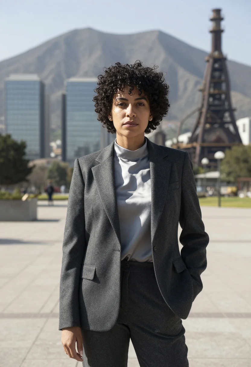 AI monterrey industrial executive saddle mountain grey sample — portrait of a woman, an Afro-Mexican executive in her late t