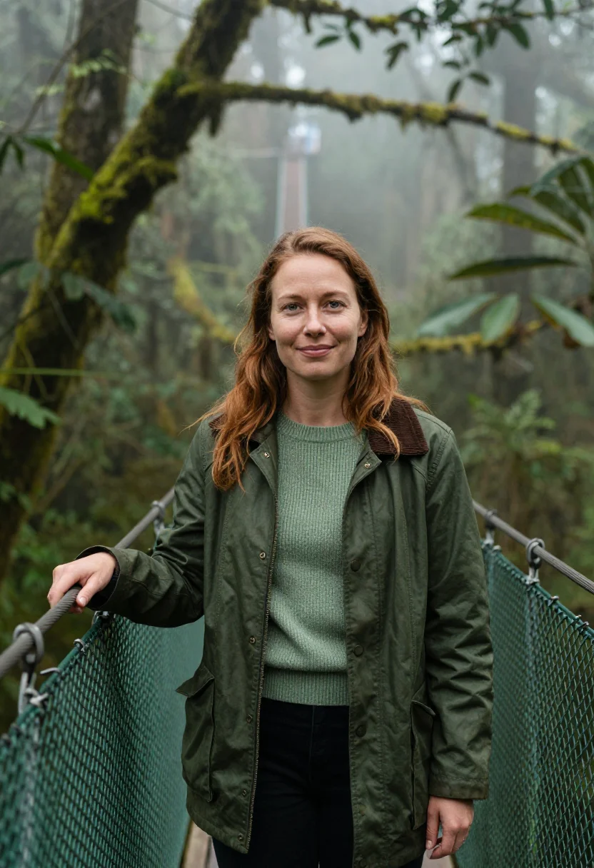 AI monteverde biologist cloud forest moss sample — portrait of a woman, a German biologist in her late thirties