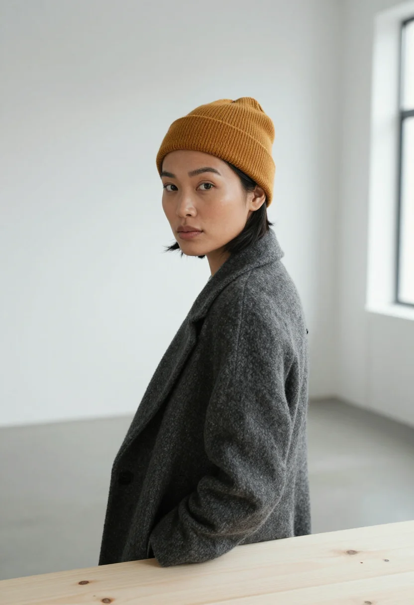 AI montreal mile end designer mustard sample — portrait of a woman, tight head-and-shoulders portrait of a