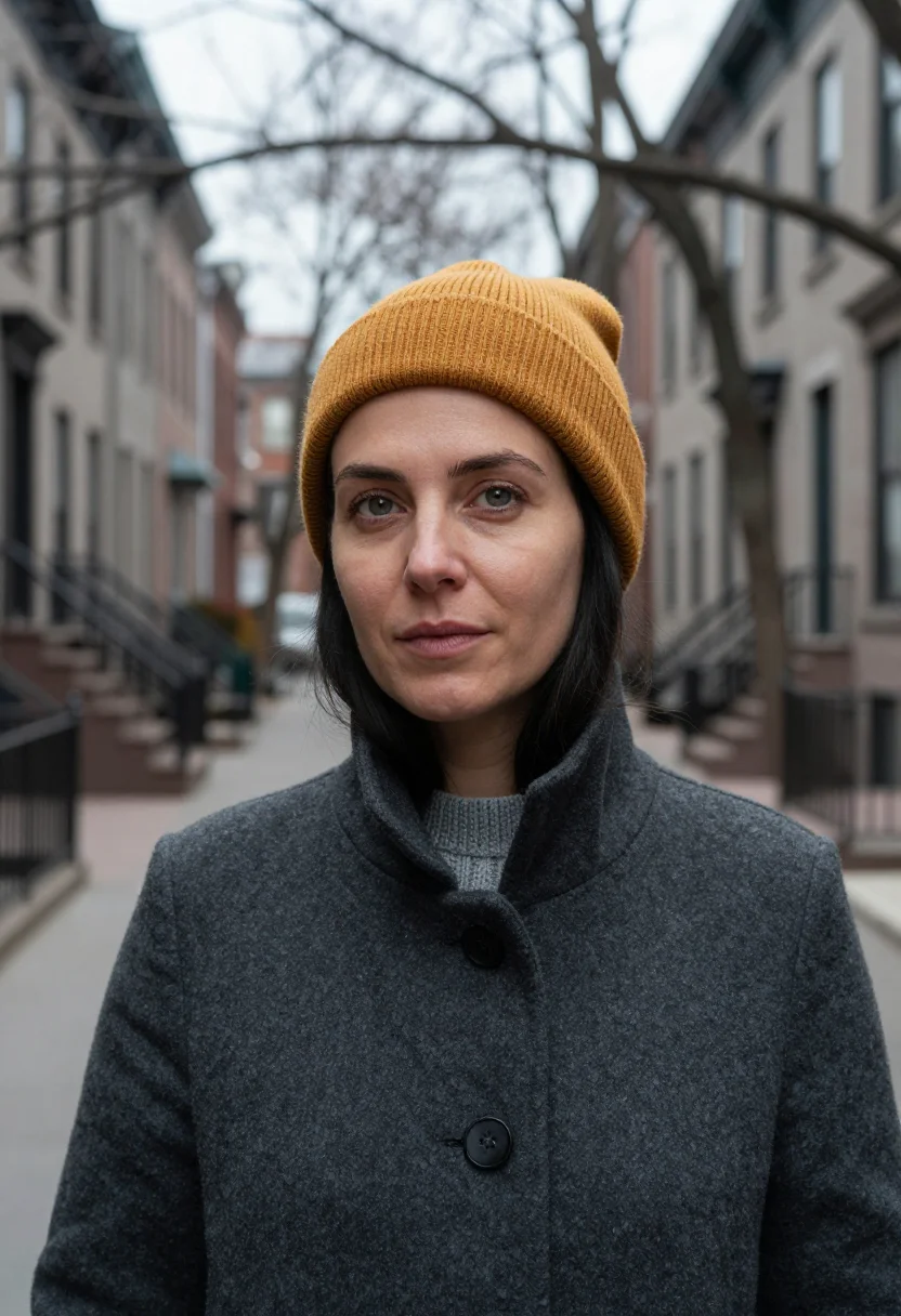 AI montreal mile end designer mustard sample — portrait of a woman, close headshot of a Western-European wo