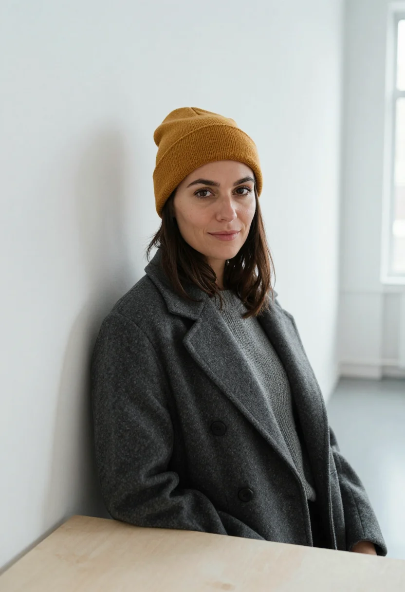AI montreal mile end designer mustard sample — portrait of a woman, chest-up portrait of a Western-European