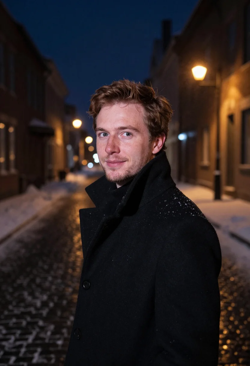 AI montreal noir sample — portrait of a man, framed tight, head and shoulders, a Weste