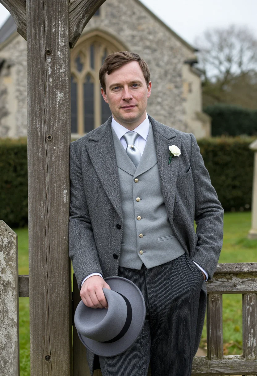 AI morning suit sample — portrait of a man, three-quarter-length portrait of an Engli