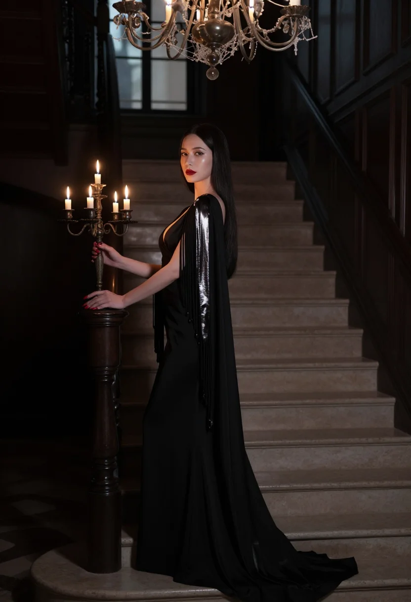 AI morticia addams sample — portrait of a woman, three-quarter-length portrait of a woma