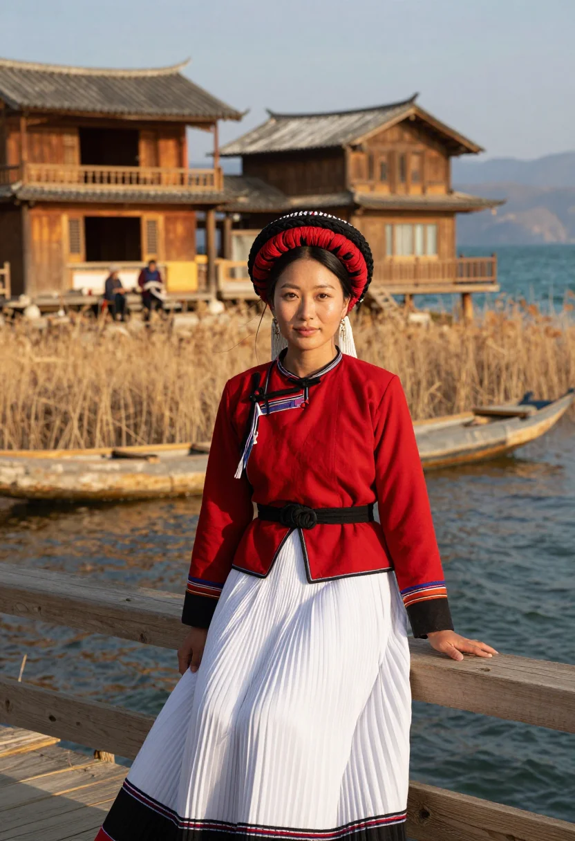 AI mosuo lugu sample — portrait of a woman, half-length portrait of a Mosuo woman i