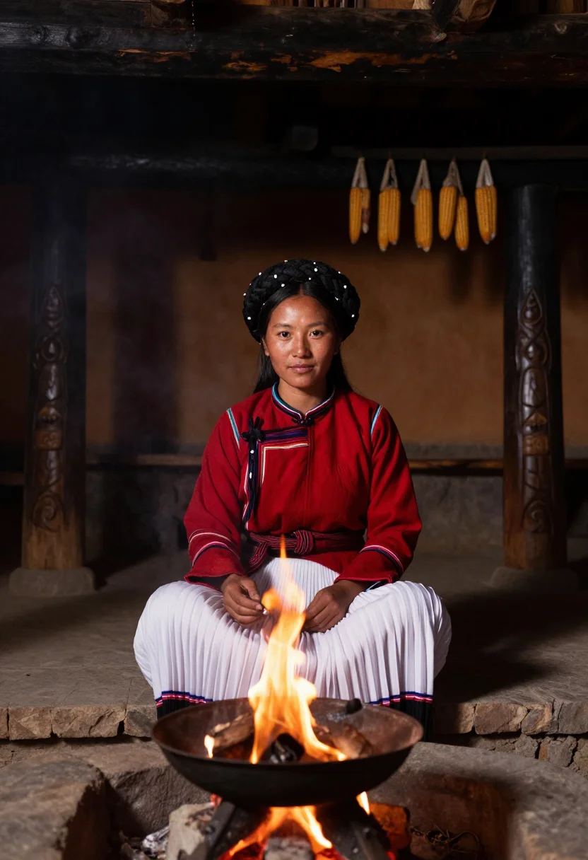 AI mosuo lugu sample — portrait of a woman, half-length portrait of a Mosuo woman i