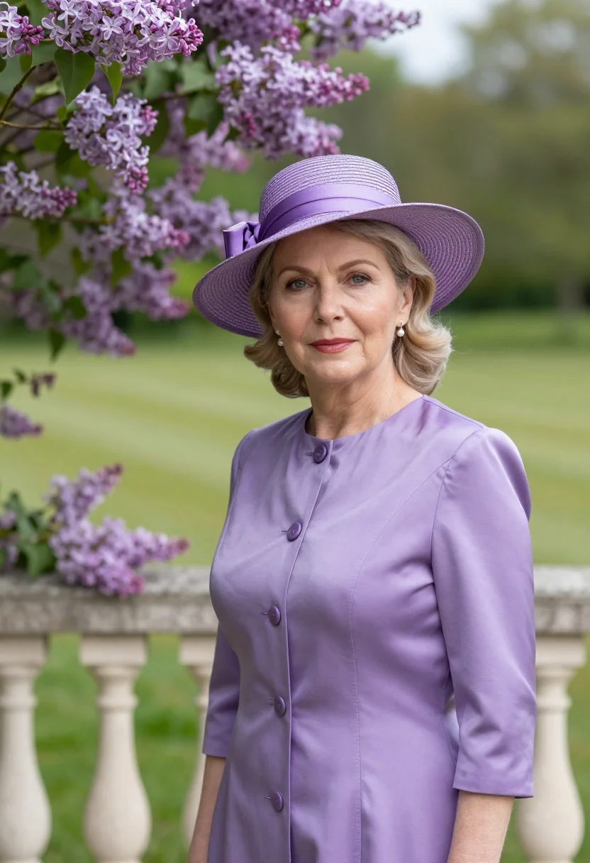 AI mother of the bride may lilac sample — portrait of a woman, framed tight, head and shoulders, the b