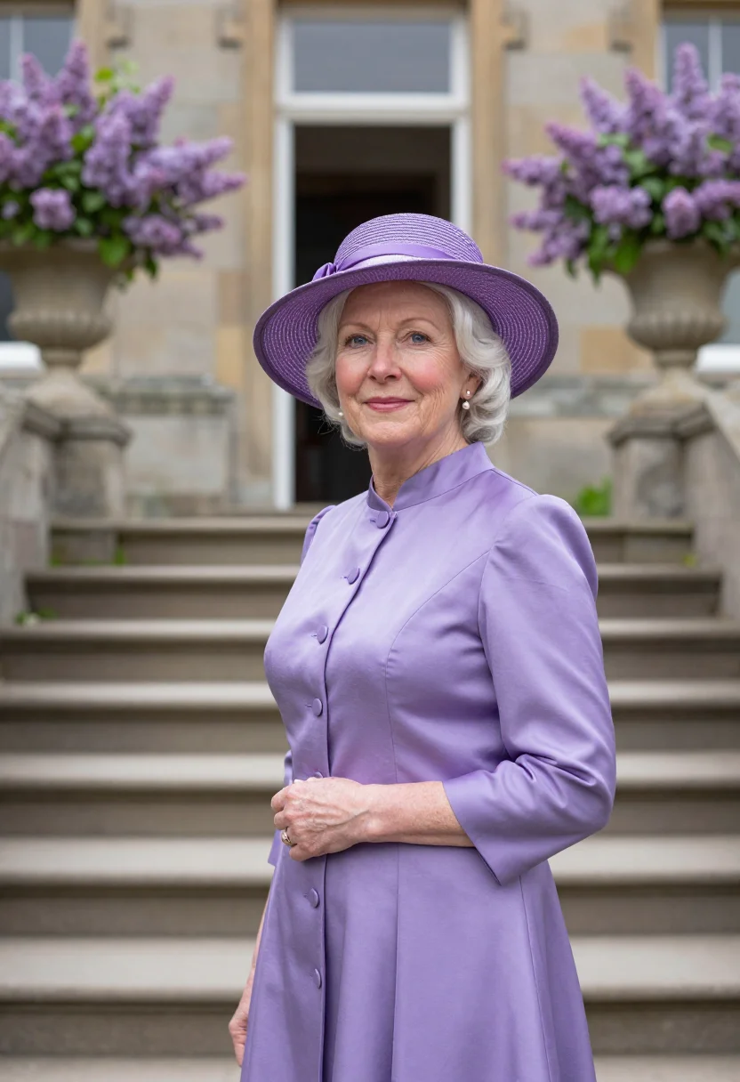 AI mother of the bride may lilac sample — portrait of a woman, framed chest-up, cropped at the ribs, t