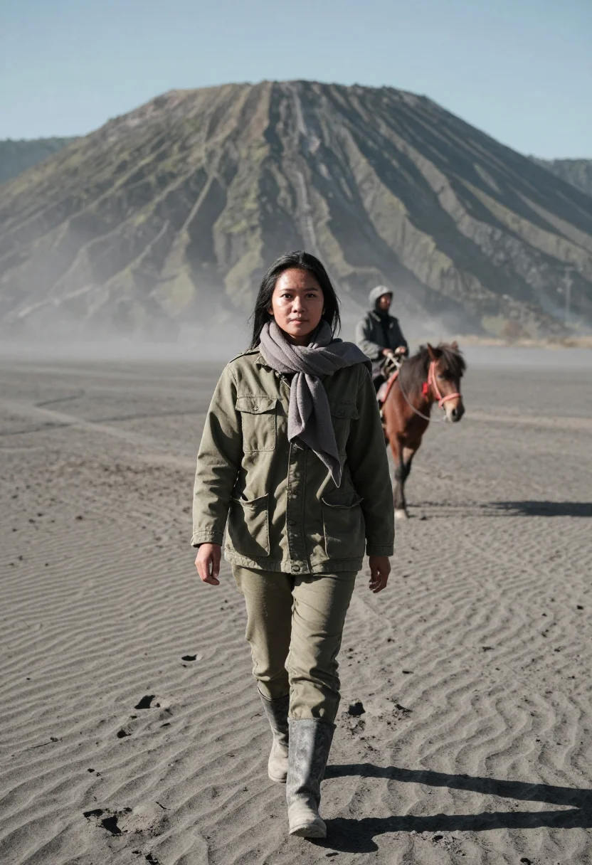 AI mount bromo sample — portrait of a traveller, full-length portrait of an Indonesi