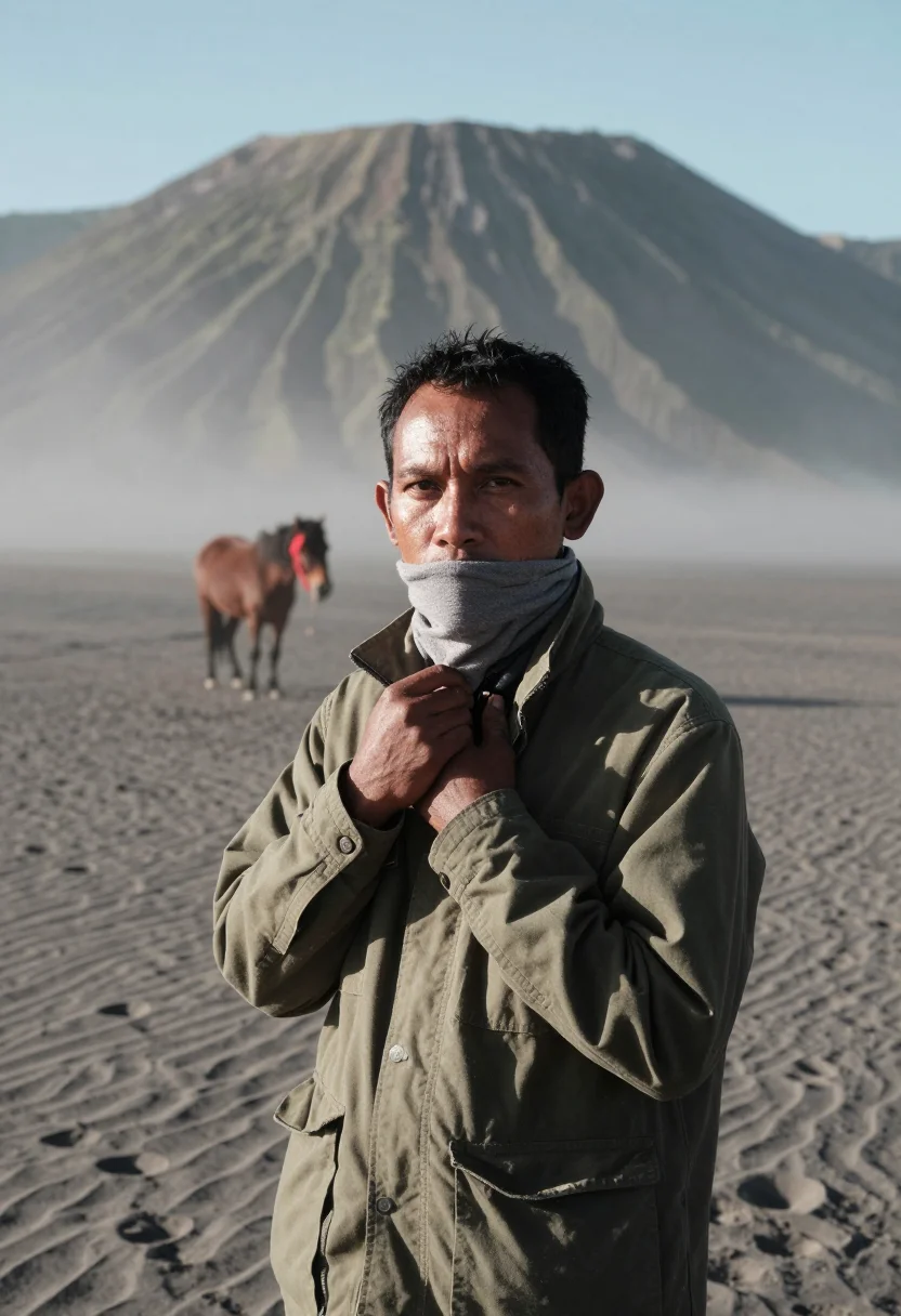 AI mount bromo sample — portrait of a traveller, half-length portrait of an Indonesi
