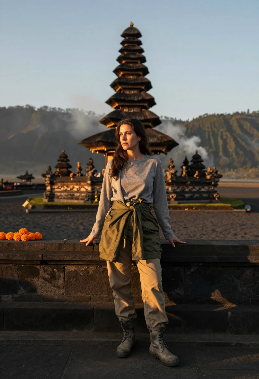 AI mount bromo sample — portrait of a traveller, full-length portrait of a Western-E