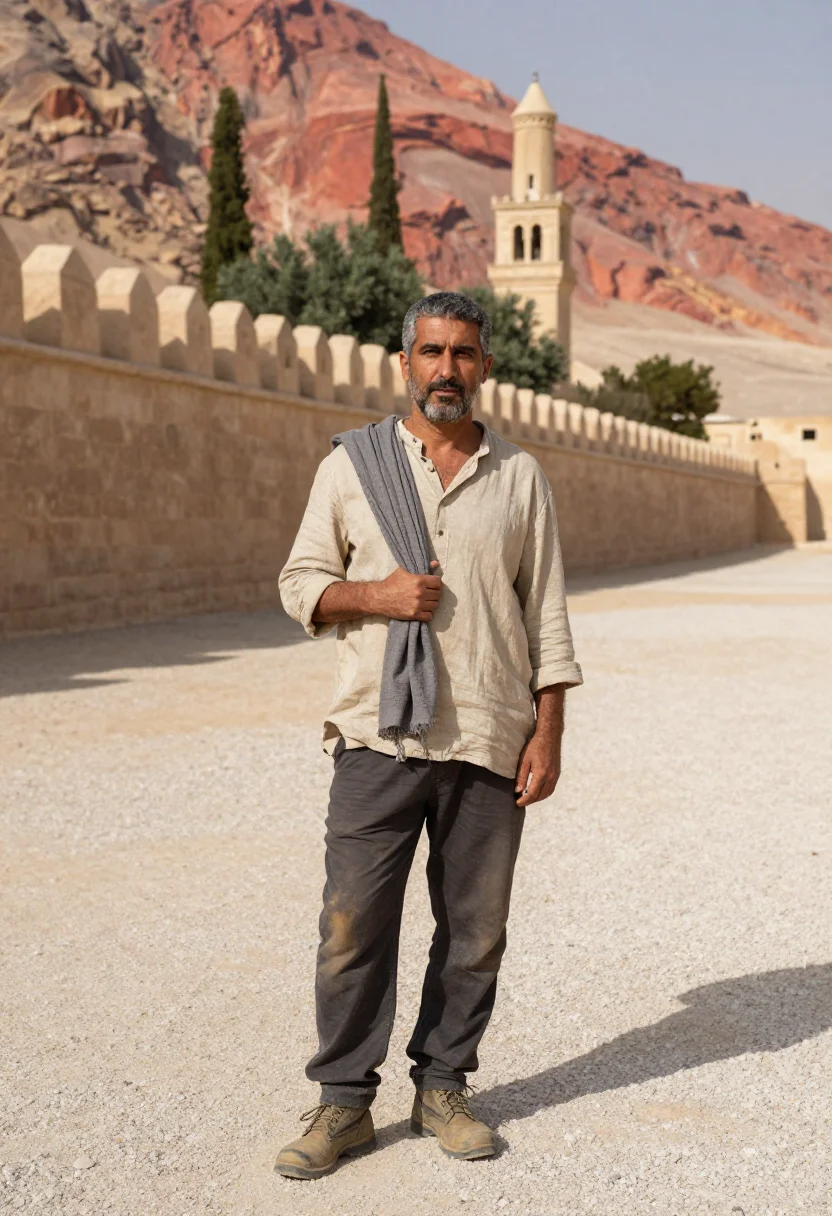 AI mount sinai sample — portrait of a pilgrim, half-length three-quarter portrait of