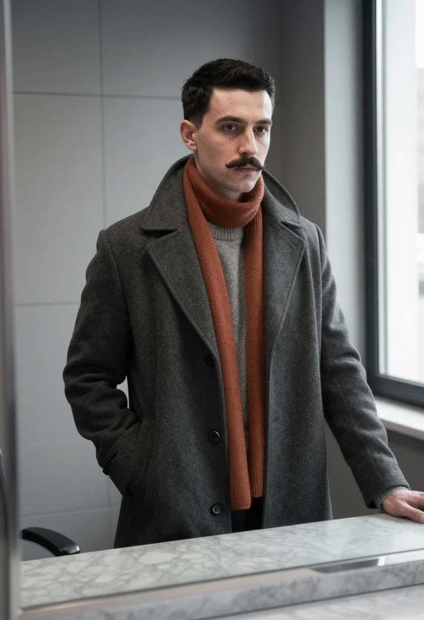 AI movember moustache charcoal sample — portrait of a man, framed from the waist up, a Western-Europ