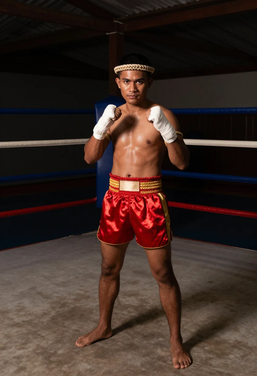 AI muay thai kru sample — portrait of a man, full-length portrait of a Thai man in his