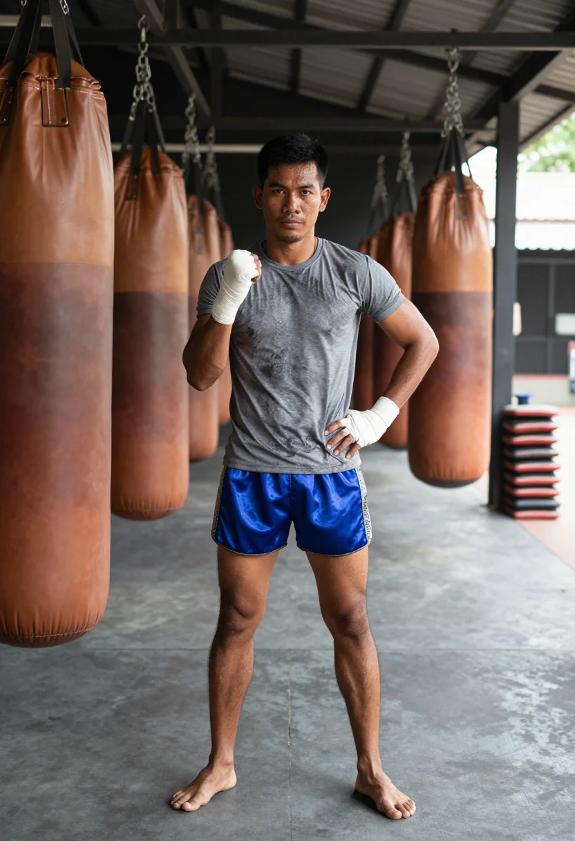 AI muay thai kru sample — portrait of a man, full-length portrait of a Thai man in his