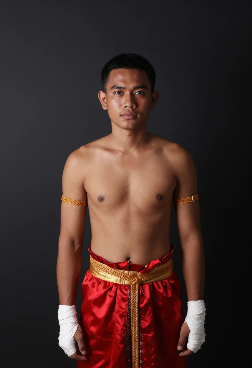 AI muay thai kru sample — portrait of a man, half-length frontal portrait of a Thai ma