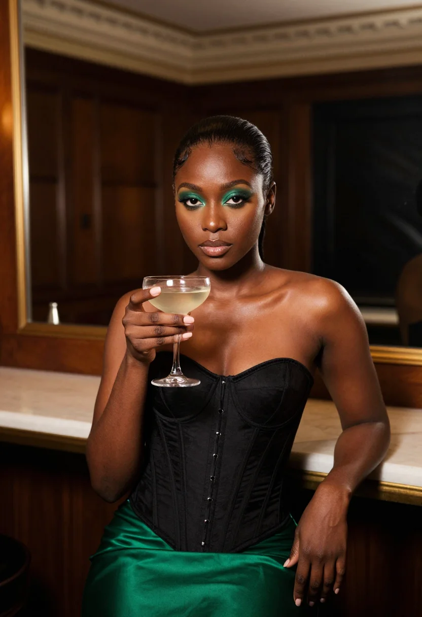 AI mugler chimere sample — portrait of a woman, chest-up seated portrait of a Black wom