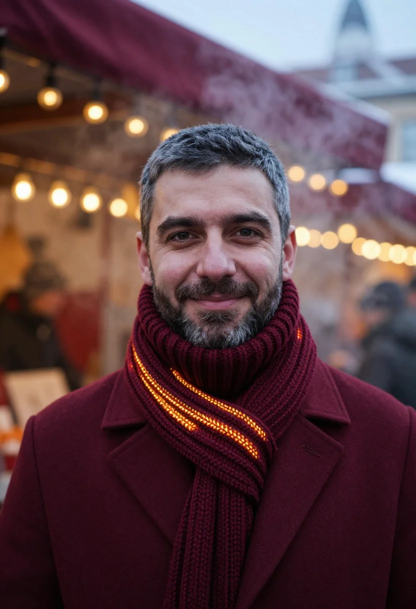 AI mulled wine burgundy sample — portrait of a man, tight head-and-shoulders winter portrait