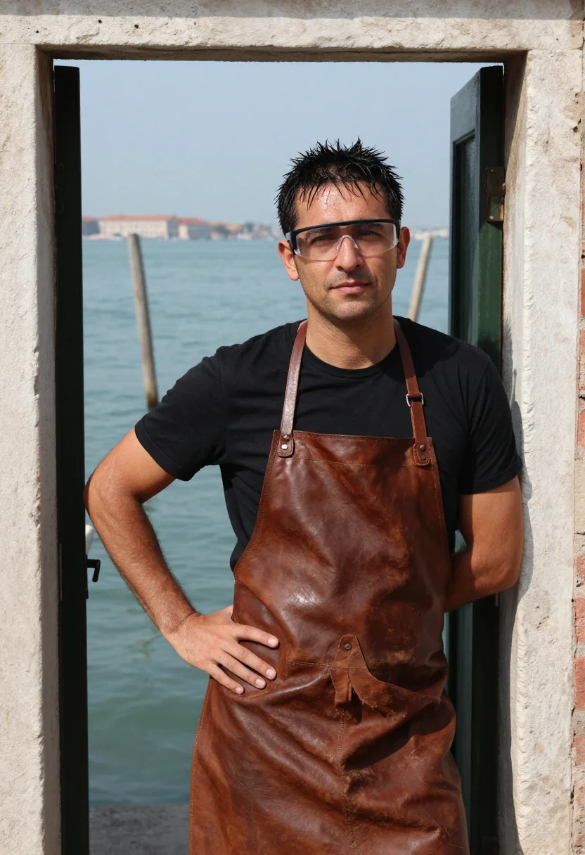 AI murano glassblower sample — portrait of a man, half-length portrait of an Italian man in